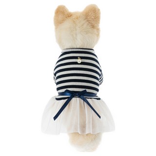 Artipet 寵物蕾絲條紋蝴蝶結短裙, 1個, 海軍藍