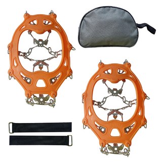 BeOK 戶外健行 升級304/430不鏽鋼 18齒防滑鞋套冰爪 附綁帶 + 收納袋, 橙色