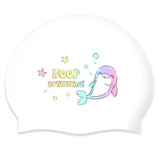 KeepSwimming 兒童白鯨矽膠泳帽, 1個, 白色