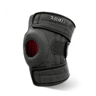 AOLIKES 奧力克斯 彈簧減震防滑加壓運動護膝 左腿, 黑色 + 紅色, 1個