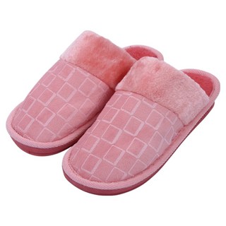 iSFun 雅痞格紋男女刷毛保暖室內拖鞋 38 39, 1雙, 粉紅色