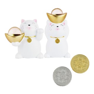 命運好好玩 李玉珮 吸金拍檔招財貓組 開運招財/除穢化煞 附八吉祥金幣 + 銀幣 8110675, 1組, 白色