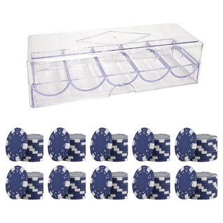 Hoonie Gamble 撲克籌碼 再生原料 100p + 壓克力盒套組, 1套, 藍色