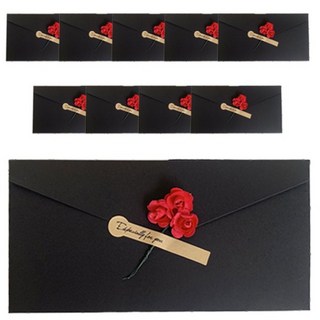 Eumes 花朵裝飾零用錢信封 110 x 220 mm, 10個, 黑色