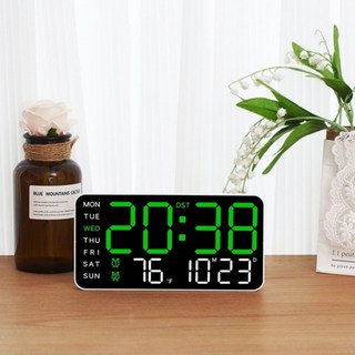 Couselect 多功能LED數字鐘/無邊框大螢幕電子鐘/掛立兩用床頭鬧鐘 時間溫度顯示/雙鬧鈴, 白色殼 + 綠色燈