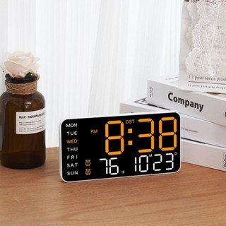 Couselect 多功能LED數字鐘/無邊框大螢幕電子鐘/掛立兩用床頭鬧鐘 時間溫度顯示/雙鬧鈴, 白色殼 + 桔色燈