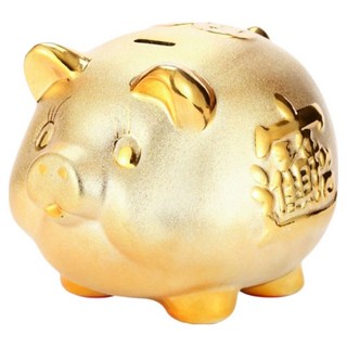MAME 黃金豬存錢筒 開幕賀禮 室內裝飾禮品 福氣豬 大型, 1個, 金色