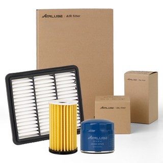 에어루브 아반떼 AD 가솔린 1.6 GDI/2.0 CVVT 15~18년식 엔진 오일필터 + 에어필터 세트, 1세트, 26300-35505(오일필터), 28113-F2000(에어크리너)