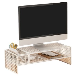 小麥購物 鐵藝懸空桌面螢幕增高架 L1220 單儲物, 白色