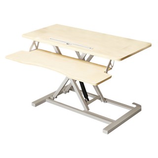 小麥購物 可折叠多功能站立式電腦升降桌 雙層無極限氣壓桌 L1201, 木色