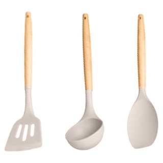 ANDY MAY2 ONE HOUSE 日式簡約矽膠廚具, 1組, 刮鏟 + 漏鏟 + 湯勺, 杏灰色