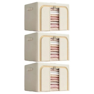 小麥購物 大容量透明大視窗衣物棉被收納箱 L2392 100L, 3個, 米色