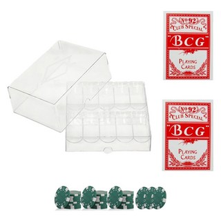 Dasadotcom 彩色籌碼 200p + 壓克力盒 + BCG 撲克牌 2p B4 套組, 1套, 綠色(彩色籌碼), 紅色(撲克牌)