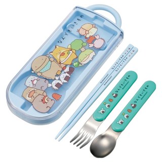Skater 角落小夥伴 AG3合1餐具組 4p, 筷子 + 叉子 + 湯匙 + 筷盒, 1組, 野餐 藍色
