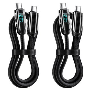 小麥購物 Type-C系列 120W數顯Type-C-Type-C數據線 L1363, 200cm, 黑色, 2條