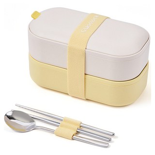 글라스락 조이밴드 2단 런치박스, 크림레몬, 1개