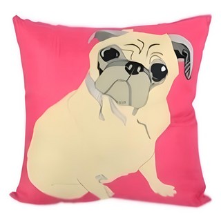 Life Plus Home 動物家族 棉麻舒適方型抱枕/靠枕, 桃紅巴哥