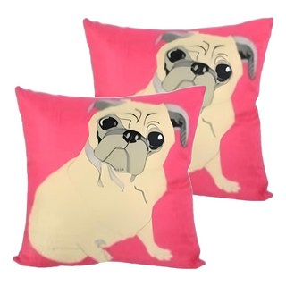 Life Plus Home 動物家族 棉麻舒適方型抱枕/靠枕 2個, 桃紅巴哥