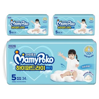 마미포코 하이퍼드라이 팬티형 기저귀 여아용, 5단계, 102매
