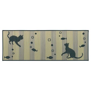 IKEHIKO 日本池彥 抗菌防臭廚房地毯 燈心草 可愛貓, 灰色, 1個