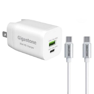 GIGASTONE 立達 PD/QC3.0 33W快充充電器 + C to C 60W充電傳輸線 iPhone16/Android/安卓手機充電頭組, 1組, 白色