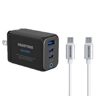 GIGASTONE 立達 GaN 45W氮化鎵Type-C三孔快充充電器+C to C充電傳輸線 iPhone16/Macbook/Switch充電頭, 黑色, 1組