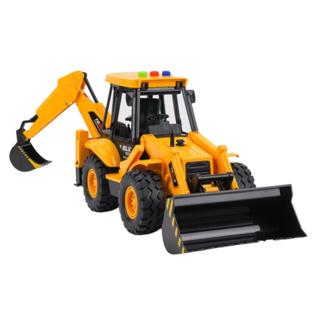 BAOLE STAR TOYS 寶樂星 1 : 18 聲光摩輪雙頭式推土機 + 挖土機 燈光音效 5873, 黃色, 1盒