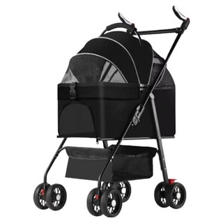 SC優選 外出中小型寵物輕便折疊推車 車包可分離 + 置物水杯架 + 布兜包, 黑色, 1個