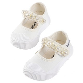 SOMNIUMBEBE 女童珍珠綁帶平底帆布鞋