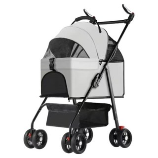SC優選 外出中小型寵物輕便折疊推車 車包可分離 + 置物水杯架 + 布兜包, 灰色, 1台