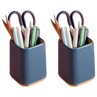 굿썸 깔끔한 실용적인 연필꽂이 10.5 x 8 x 8 cm 80g, 투톤펜꽂이 블루, 2개