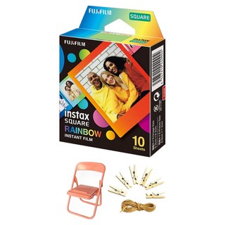 FUJIFILM 富士 instax 方形底片 彩虹 10入 + 照片繩 + 相片椅 套組, 1套, 單一商品