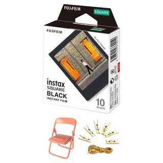 FUJIFILM 富士 instax 方形底片 黑框 10張 + 照片掛繩 + 照片支架 隨機出貨組合, 1套, 單一商品