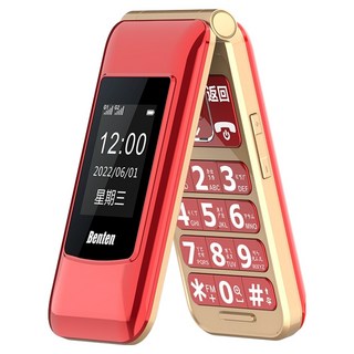 Benten 奔騰 F60+ 4G雙螢幕摺疊按鍵式手機, 紅色 + 金色, 0.256GB