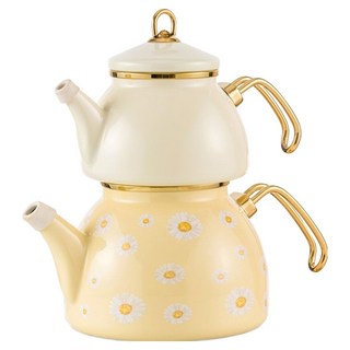 LCW HOME 鄉村雛菊 琺瑯壺 子母茶壺 土耳其製 1.1L ＋ 2.3L, 1套, 黃色