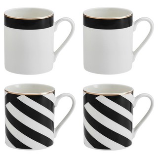 Mikasa Luxe Deco 瓷製馬克杯4件組, 1套, 黑白斜紋