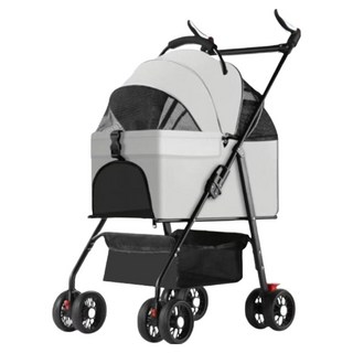 SC優選 外出中小型寵物輕便折疊推車 車包可分離 + 置物水杯架, 灰色, 1個