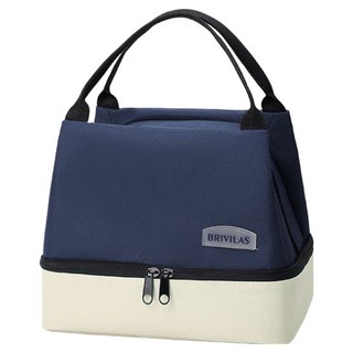 BRIVILAS 多巴胺色系雙層加厚保溫保冷大容量手提便當包, 1個, 藏青色