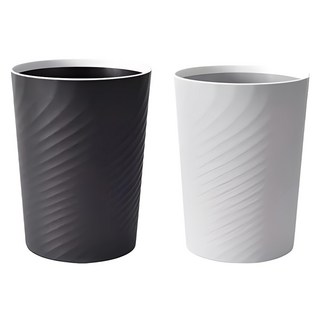 Life+ 北歐ins風創意時尚波紋壓圈無蓋垃圾桶2件組 12L, 1層, 低調黑 + 質感灰