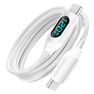 小麥購物 Type-C系列 數顯快充數據線 雙Type-C 120W L1370, 1個, 1m, 白色