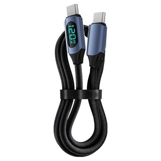 小麥購物 Type-C系列 數顯120W快充數據線 雙Type-C L1370, 1個, 150cm, 藍色