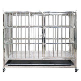 彬彬小舖 折疊白鐵不鏽鋼狗籠 結實穩固 附托盤 + 輪子, 1個, 不鏽鋼本色