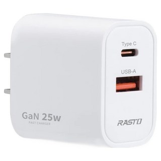 RASTO 25W 氮化鎵智能PD + QC3.0 快速充電器 RB54, 1個, 白色