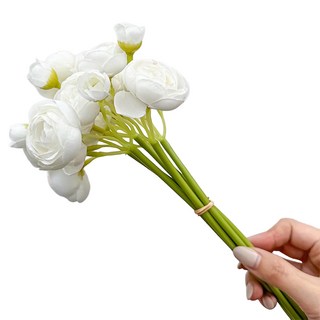 FLORAL M 法式浪漫復古茶花仿真花花材, 優雅白, 6件