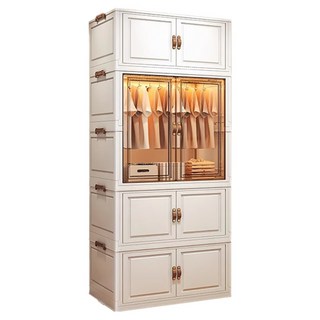 小麥購物 可折疊家用簡易衣櫃 L1385 衣櫃 + 收納櫃 3層款, 白色