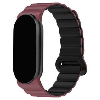 SPACE SHIELD 小米手環8相容軟質磁吸式矽膠錶帶, 1個, 酒紅黑