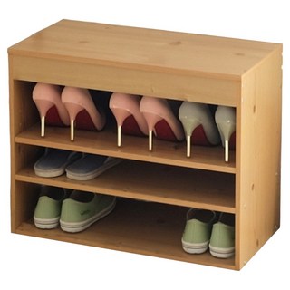EASYHOME 座式鞋櫃, 北歐原木色, 3層