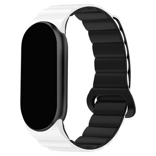 SPACE SHIELD 小米手環8相容軟質磁吸式矽膠錶帶, 1個, 白黑色