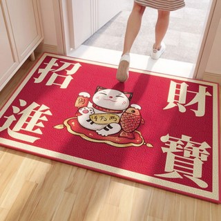 AFAMIC 艾法 招財貓落塵吸水紅色玄關刮泥腳踏墊, 1個, 招財魚喵 紅色