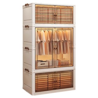 小麥購物 可折疊家用簡易衣櫃 1層衣櫃 + 2層茶色收納櫃 L1385, 茶色